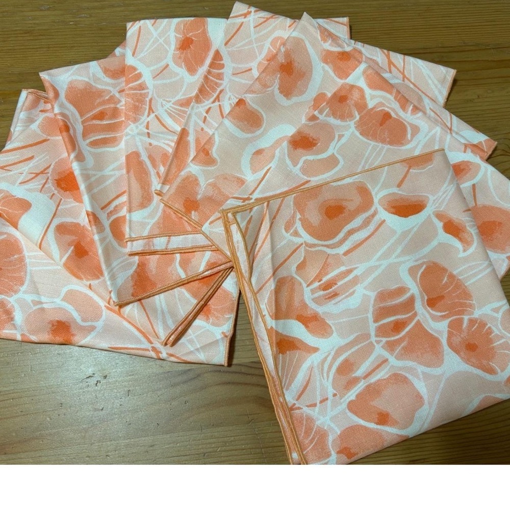 Vintage Vera Neumann Cotton Napkins Set of 8 Peach Poppy Silhouette 16x16 Unused